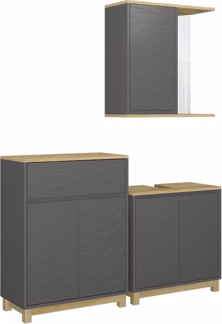 Set di mobili da bagno Livia Antracite/Rovere 3 pezzi Vicco