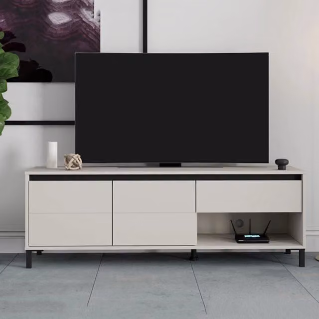 Mobile Porta TV Corciano DMORA con un Cassetto, Bianco Crema, L 151 cm x P 40 cm x H 52 cm
