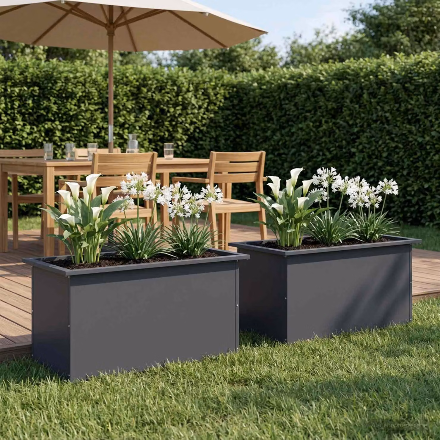 Set di 2 fioriere da giardino con LED vidaXL in acciaio, colore antracite, L: 80 cm, P: 40 cm, H: 40 cm