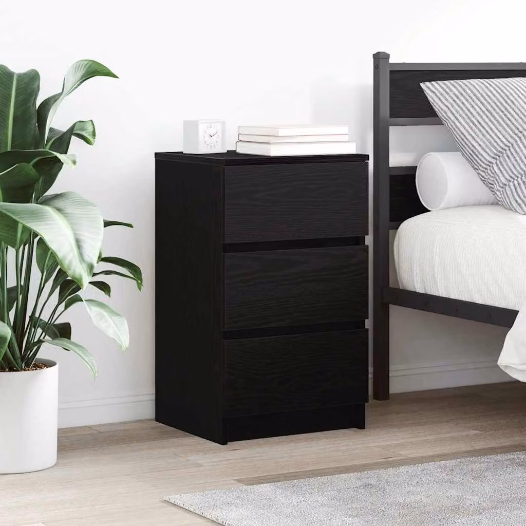 Comodino con 3 Cassetti vidaXL Nero Moderno L 39 cm, P 35 cm, H 65 cm
