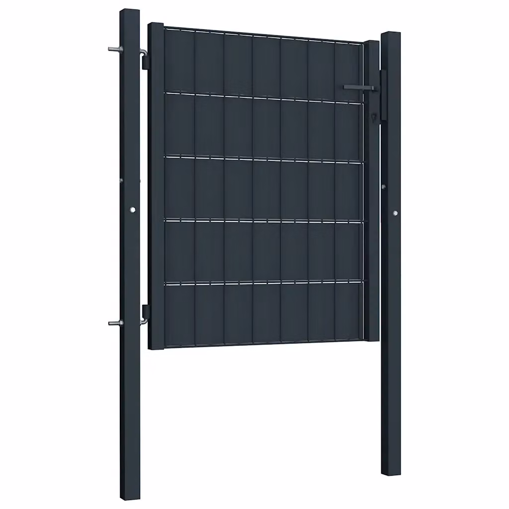 Cancello singolo per recinzione a battente in PVC e acciaio colore antracite L: 100 cm, H: 81 cm CFW8182489 – 2