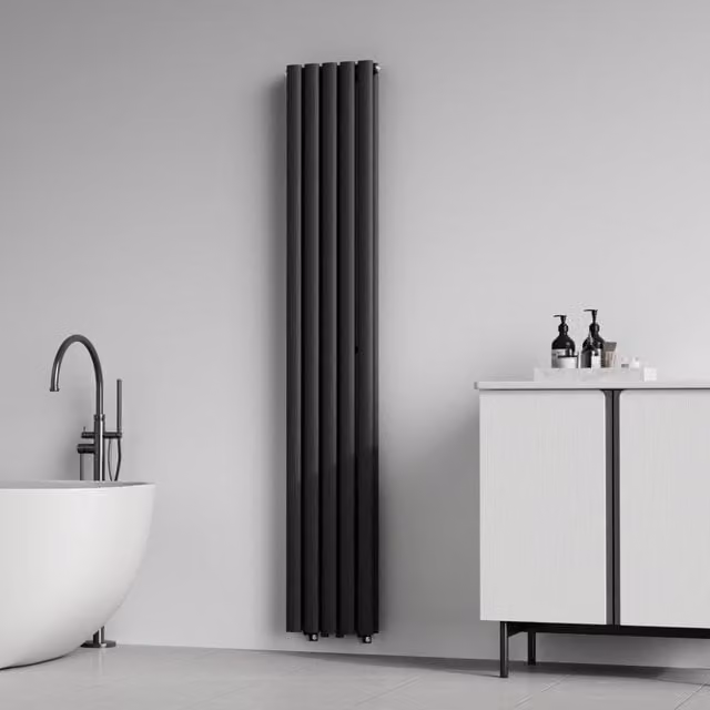Termosifone ad acqua calda a doppio pannello con elementi tubolari neu.haus, Nero, H: 180 cm, L: 30 cm