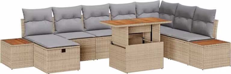 Set Divano da Giardino con cuscino 9 pcs Beige polyrattan
