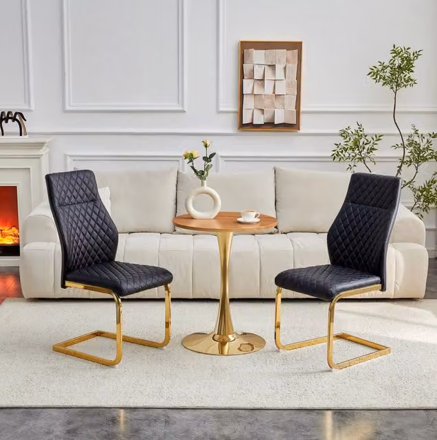 Set tavolo e 2 sedie, tavolo rotondo Ø60 cm, nero e oro