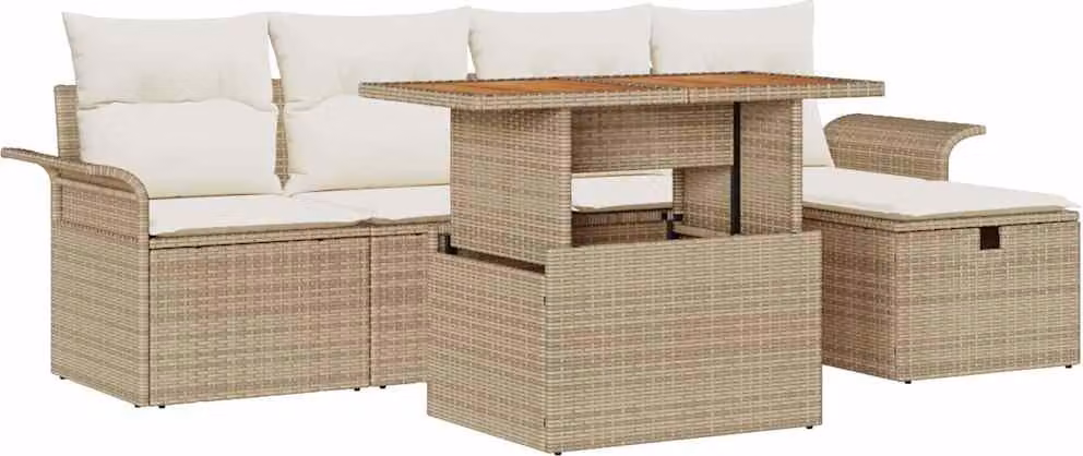 Set Divano da Giardino con cuscino 6 pcs Beige polyrattan
