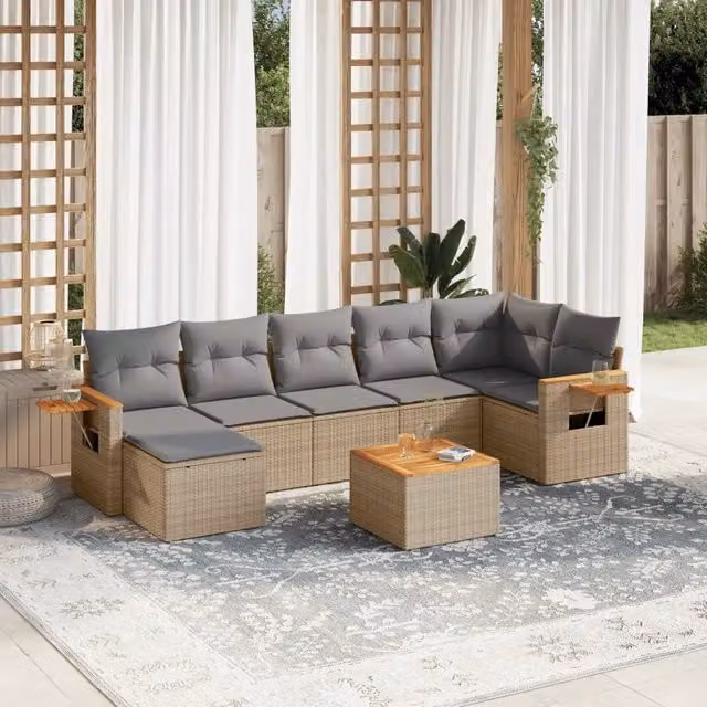 Set Divano da Giardino 8 pz con Cuscini Beige in Polyrattan 3227039