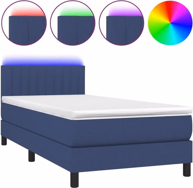 Letto singolo | Letto per adulti | Letto a Molle con Materasso e LED Blu 90x200 cm in Tessuto