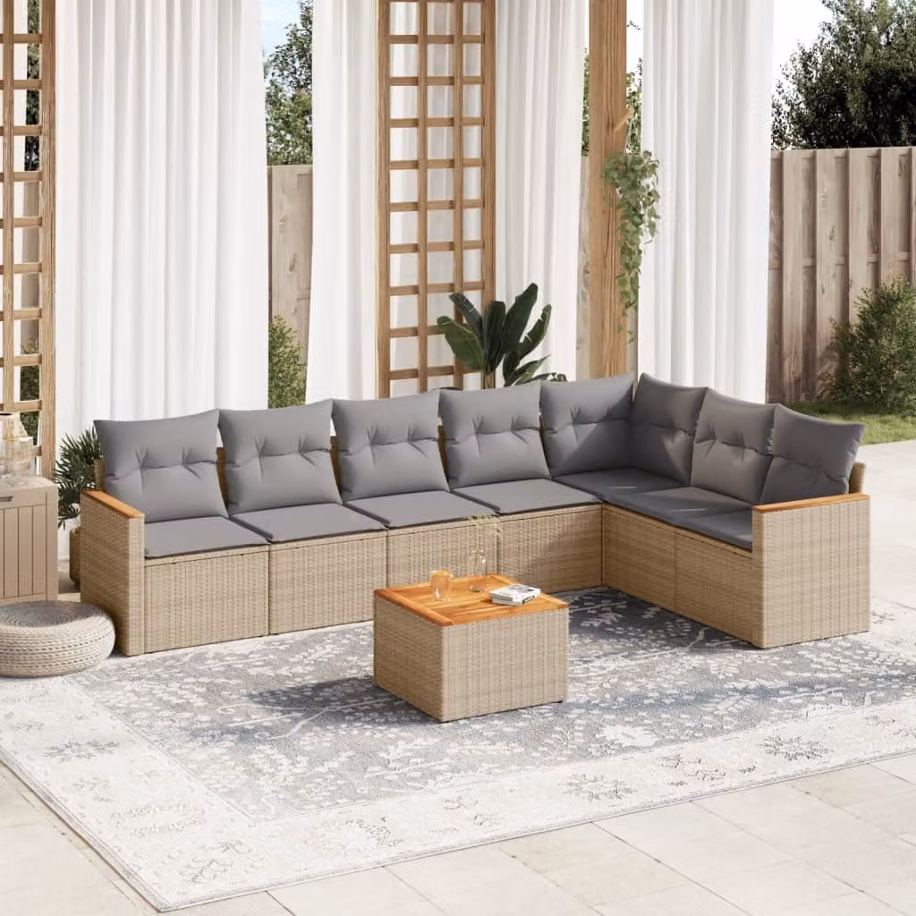 Maison Exclusive - Set Divano da Giardino 8 pz con Cuscini Beige Misto Polyrattan