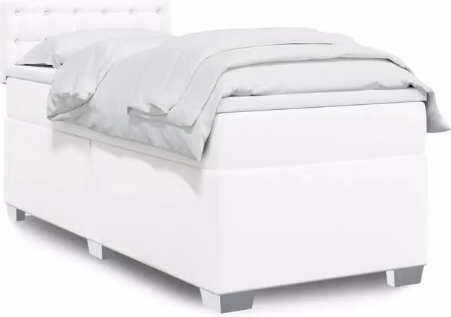 Letto a molle con materasso ibrido vidaXL in similpelle bianca, L/P/H: 90 x 200 cm