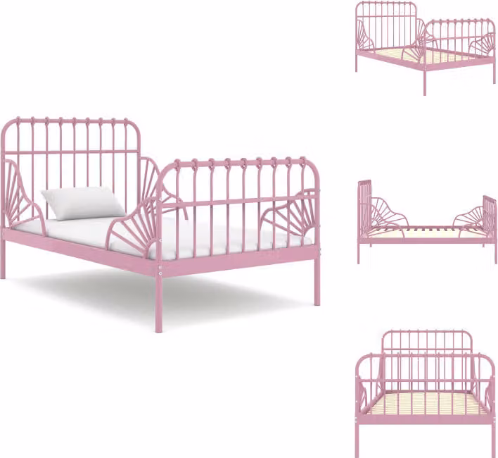vidaXL Letto allungabile in metallo rosa 80x130/200 cm - Letti & reti