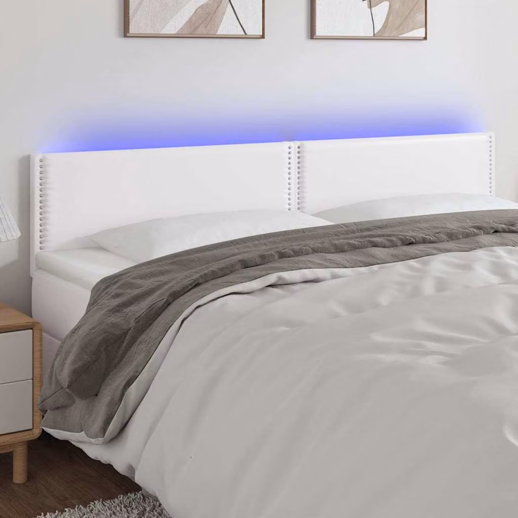 Testiera per letto vidaXL in similpelle bianca con illuminazione LED e porta di ricarica USB, L 200 cm x P 5 cm x H 78-88 cm