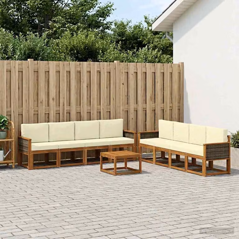 Set di divani da esterno vidaXL 9 pezzi in legno di acacia con cuscini, colore marrone e beige