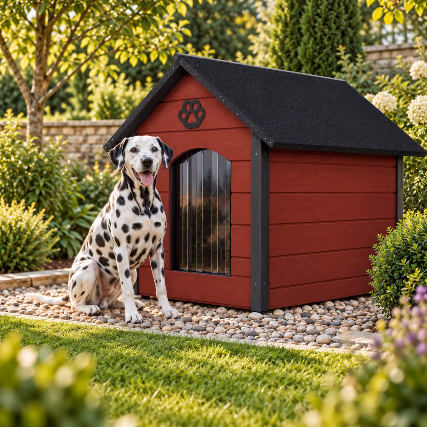 Cuccia per cani QLS, dimensioni XL (104x74 cm), isolata, in legno, per uso esterno, colore rosso-antracite, modello 9066