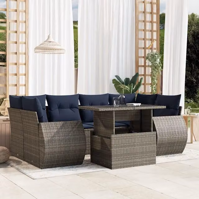 Set Divani da Giardino 7 pz con Cuscini Grigio in Polyrattan 3268391