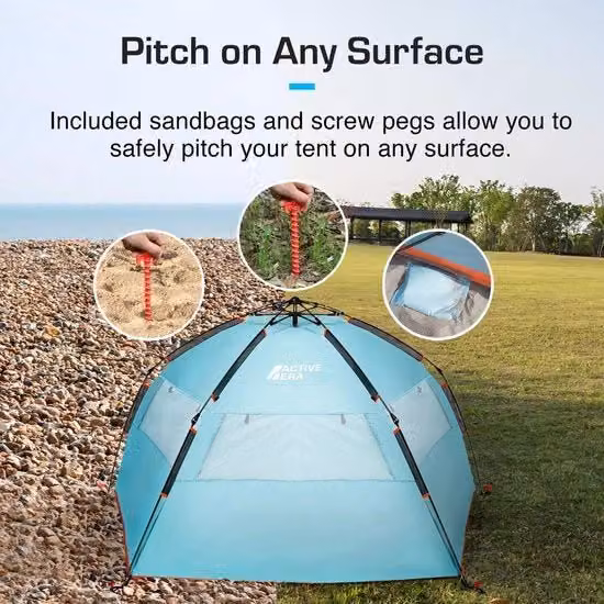 Tenda per il mare UPF 50+ - Protezione contro i raggi UV - Tenda 4 posti - Facile da piegare e compatta - Borsa da trasporto - Protezione dal vento e dal sole - Camping e spiaggia inclusa con ombrelloni.