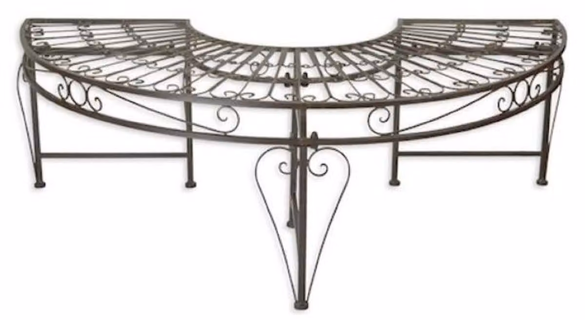 Casa Padrino Panca da giardino liberty marrone 135 x 67 x H. 45,5 cm - Panca da giardino semicircolare - Panca da albero in metallo - Mobili da giardino barocchi e liberty