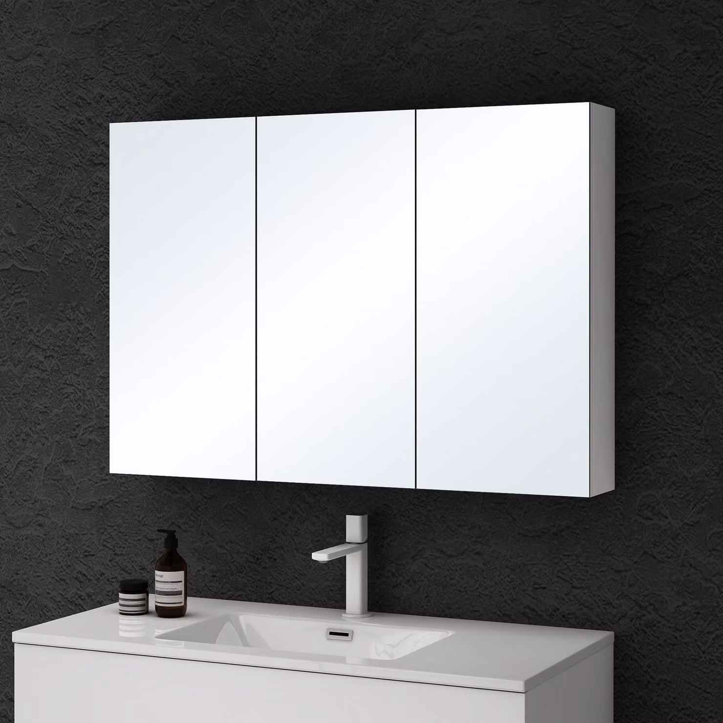 doporro Armadietto a Specchio 100x15x70cm, Specchio da Parete con 3 Ante in Legno Bianco opaco Spiegelschrank 02