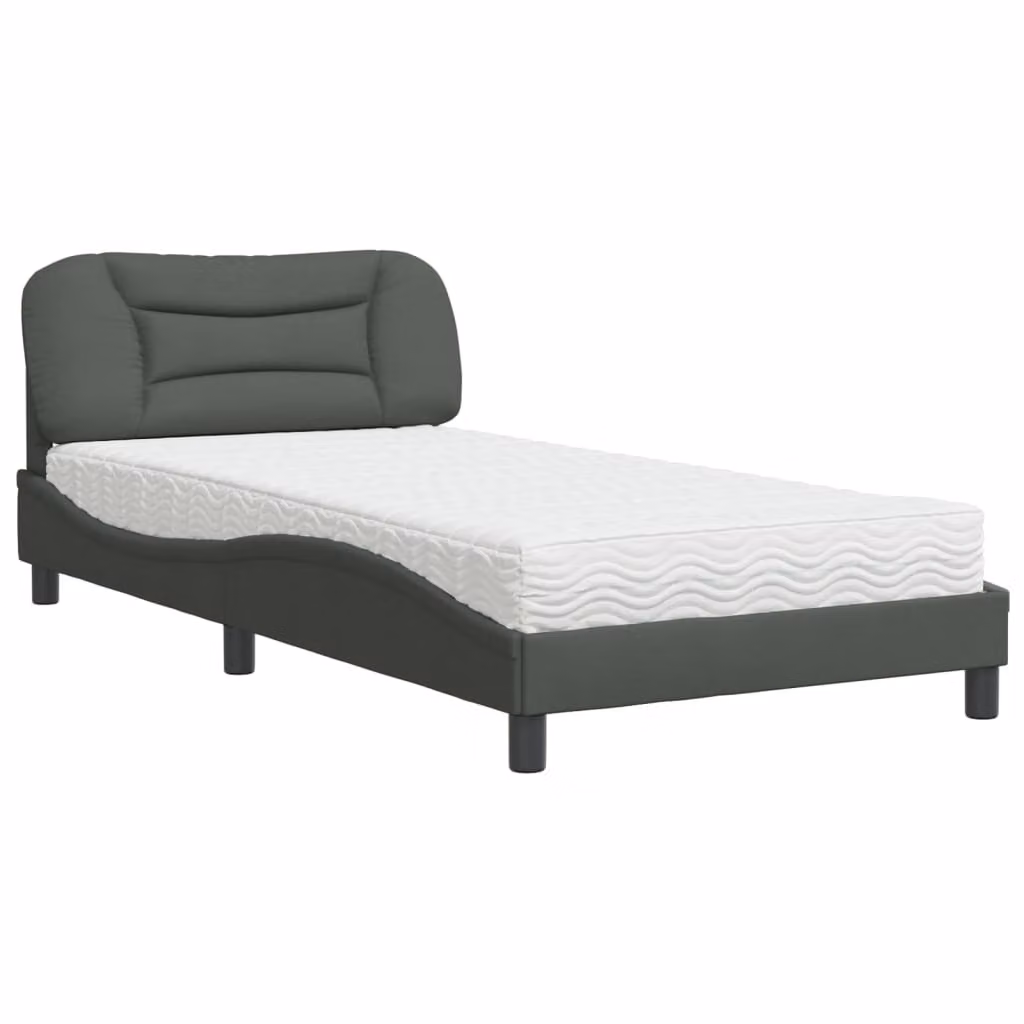 Letto con Materasso Hvar Grigio Scuro 100x200 cm in Tessuto