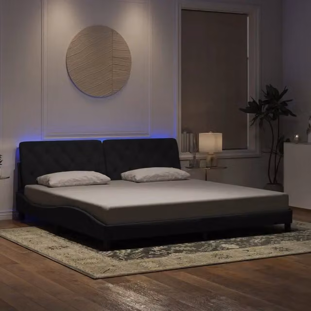 Giroletto con LED senza Materasso-Struttura Letto Nero 200x200 cm in Velluto