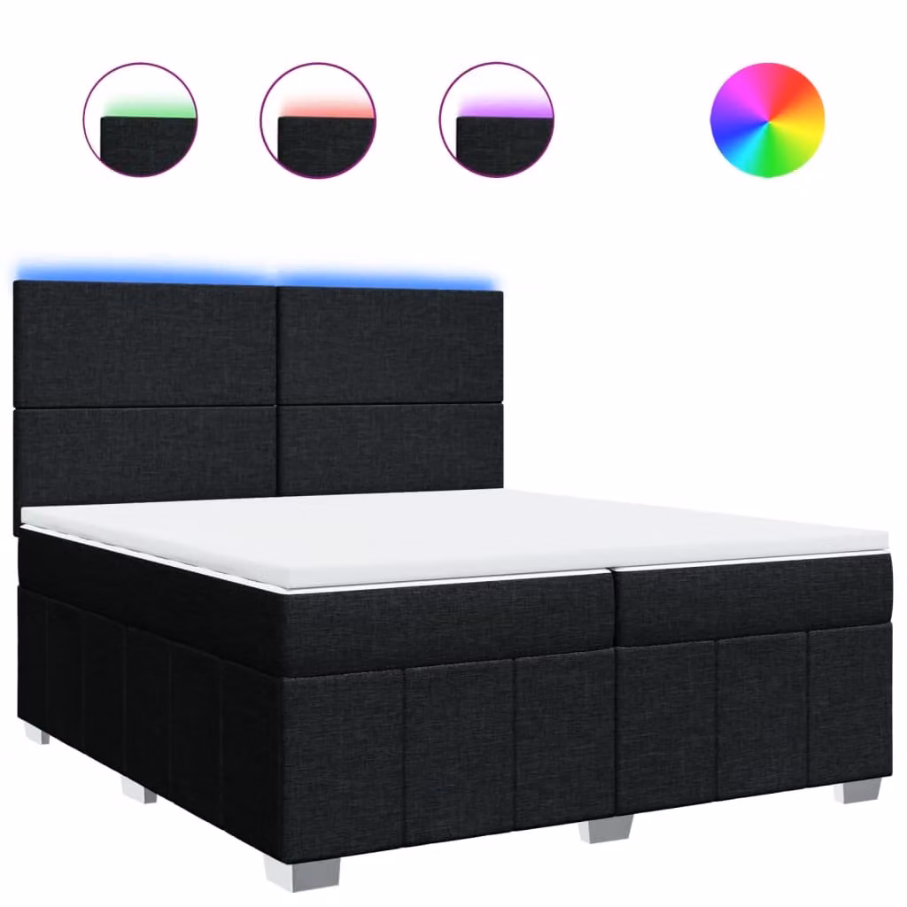 Giroletto a Molle con Materasso Nero 200x200 cm in Tessuto