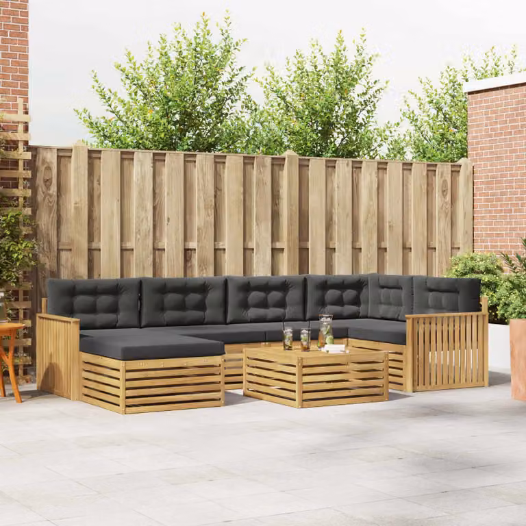 vidaXL Set di divani da esterno 7 pz in legno di acacia con cuscini, Bianco, Antracite e Marrone