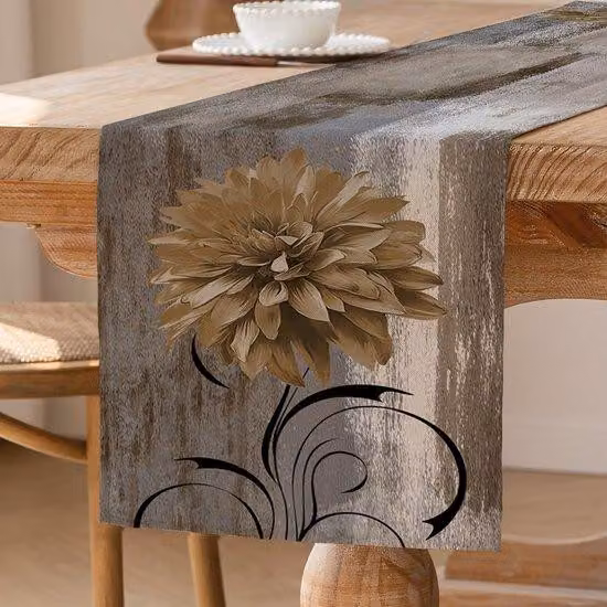 Tovaglia rustica grigia con motivi floreali, 40 x 140 cm, per soggiorno, caffè, vacanze, feste, matrimoni