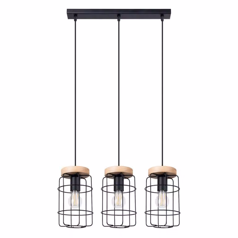 Lampada a sospensione GOTTO 3L 3xE27 15W acciaio/legno 115x15x60cm Sollux Lighting