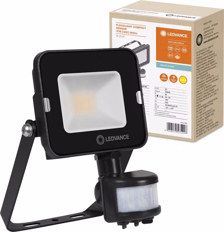 LEDVANCE FLOODLIGHT COMPACT sensore proiettore 10W 830 SYM 100 nero 900lm 3000K bianco caldo IP65 4058075575226