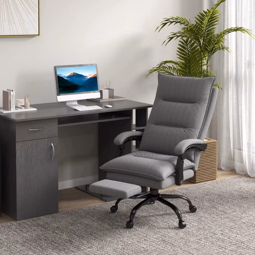 Sedia da ufficio massaggiante e riscaldata WISHDOR in microfibra grigia con poggiatesta e poggiapiedi, girevole e regolabile, L/P/H: 60 x 74 x 121,5 cm – 2
