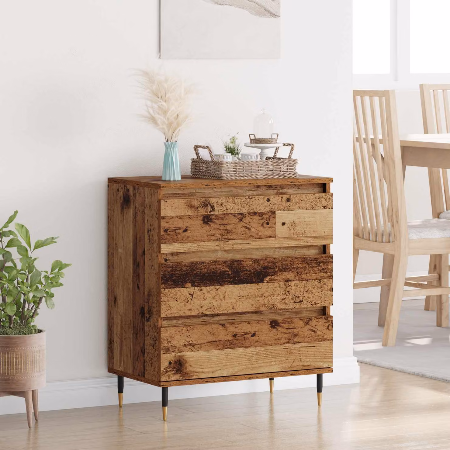 Credenza moderna vidaXL in legno ingegnerizzato e metallo, colore marrone, L: 60 cm, P: 35 cm, H: 70 cm