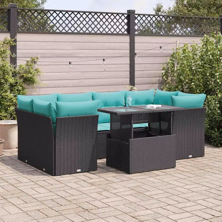 Maison Exclusive - Set Divani da Giardino con Cuscini 7pz Nero Polyrattan Acacia