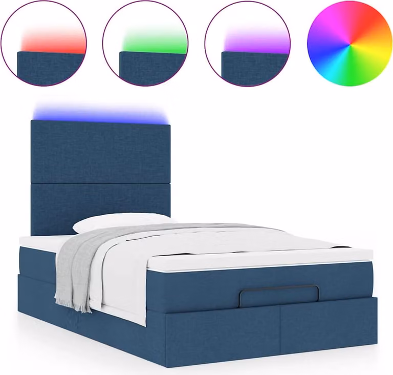 Struttura Letto Pouf con Materasso Blu 120x200 cm in Tessuto