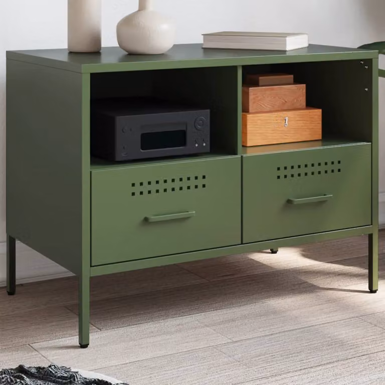Mobile TV vidaXL in acciaio verde oliva L 68 cm, P 39 cm, H 50,5 cm
