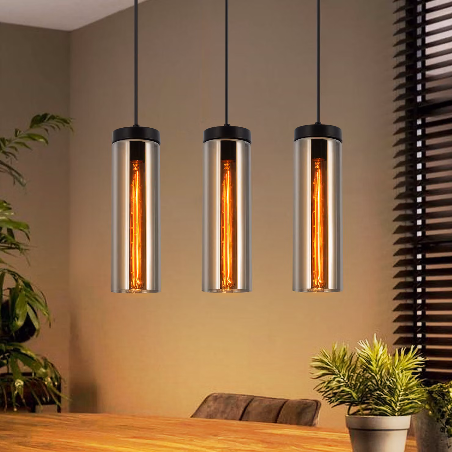 ZMH lampada a sospensione in vetro tavolo da pranzo luce a sospensione retrò 3 fiamme lampada a sospensione E27 lampada a sospensione tavolo da pranzo lampada nero opaco per cucine camere da letto soggiorni senza lampadine