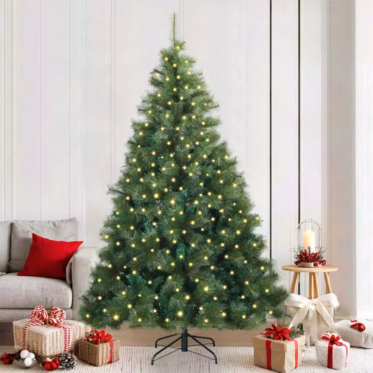 Albero di Natale artificiale moderno vidaXL verde con 300 LED luce bianca calda in PE e PVC