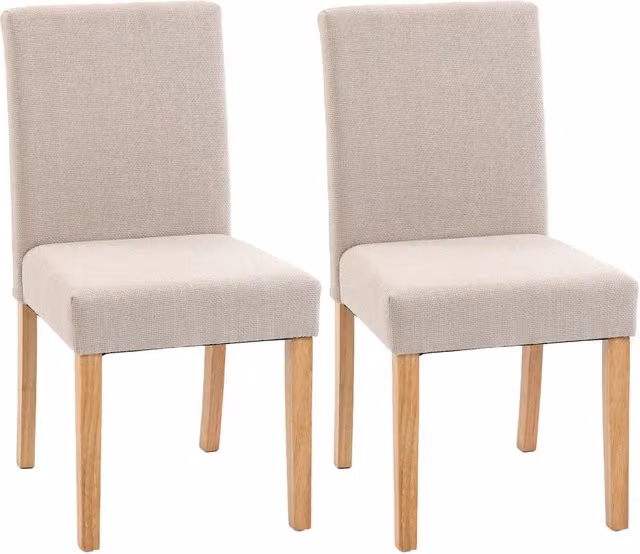 Set di 2 sedie da pranzo moderne Minimal imbottite in tessuto beige o bianco con gambe in legno di hevea