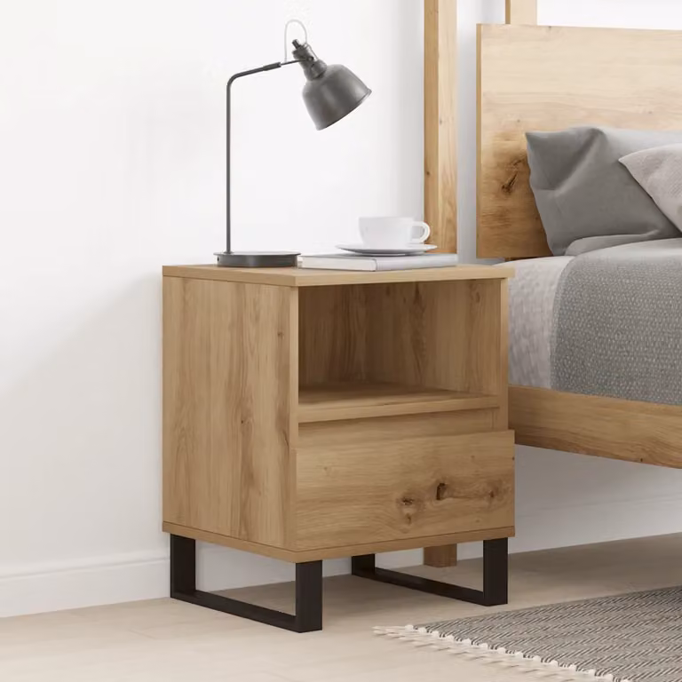 Comodino moderno da parete vidaXL in legno e metallo, colore marrone, L 40 cm x P 35 cm x H 50 cm