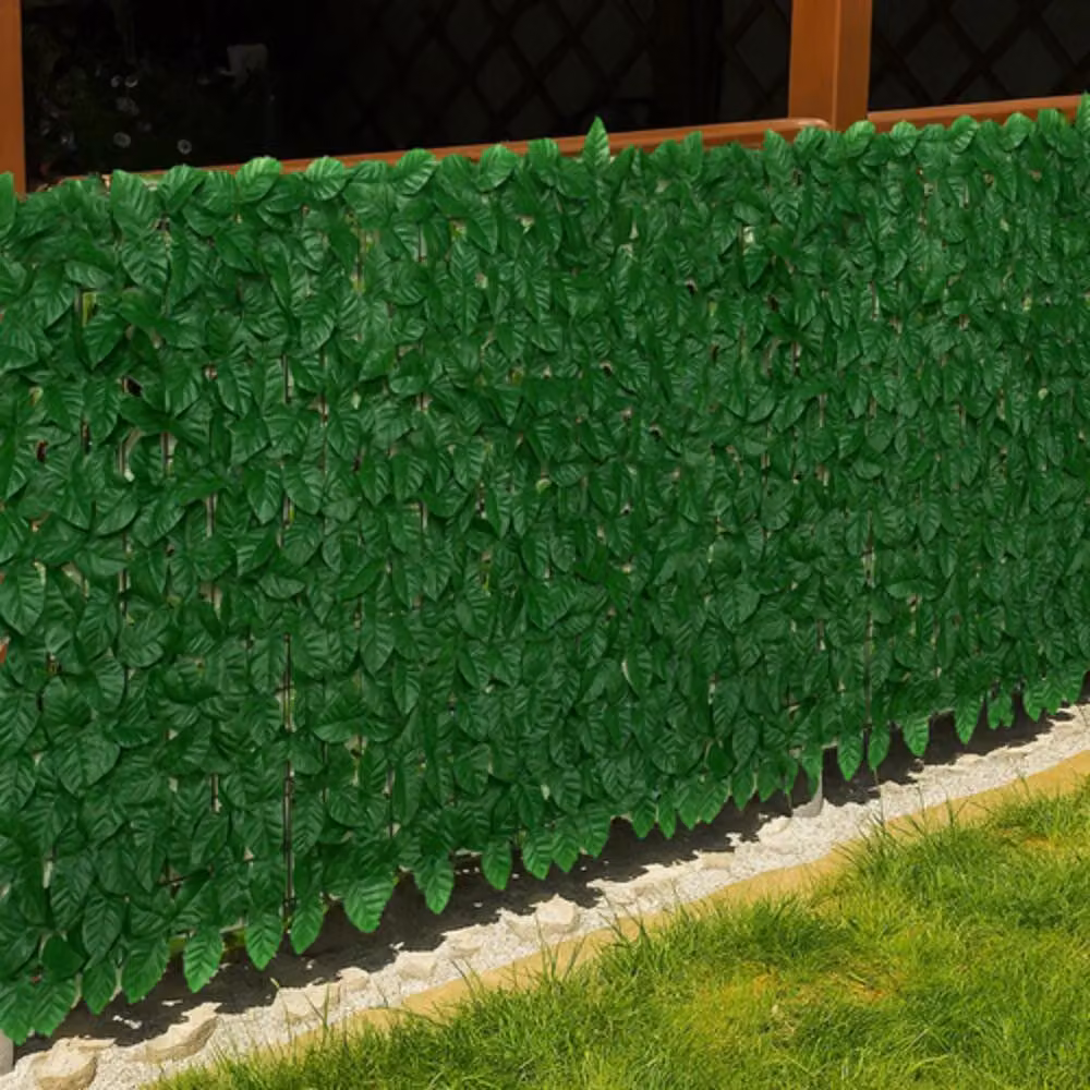 Pannello divisorio per balcone con foglie verde scuro - 300 x 100 cm