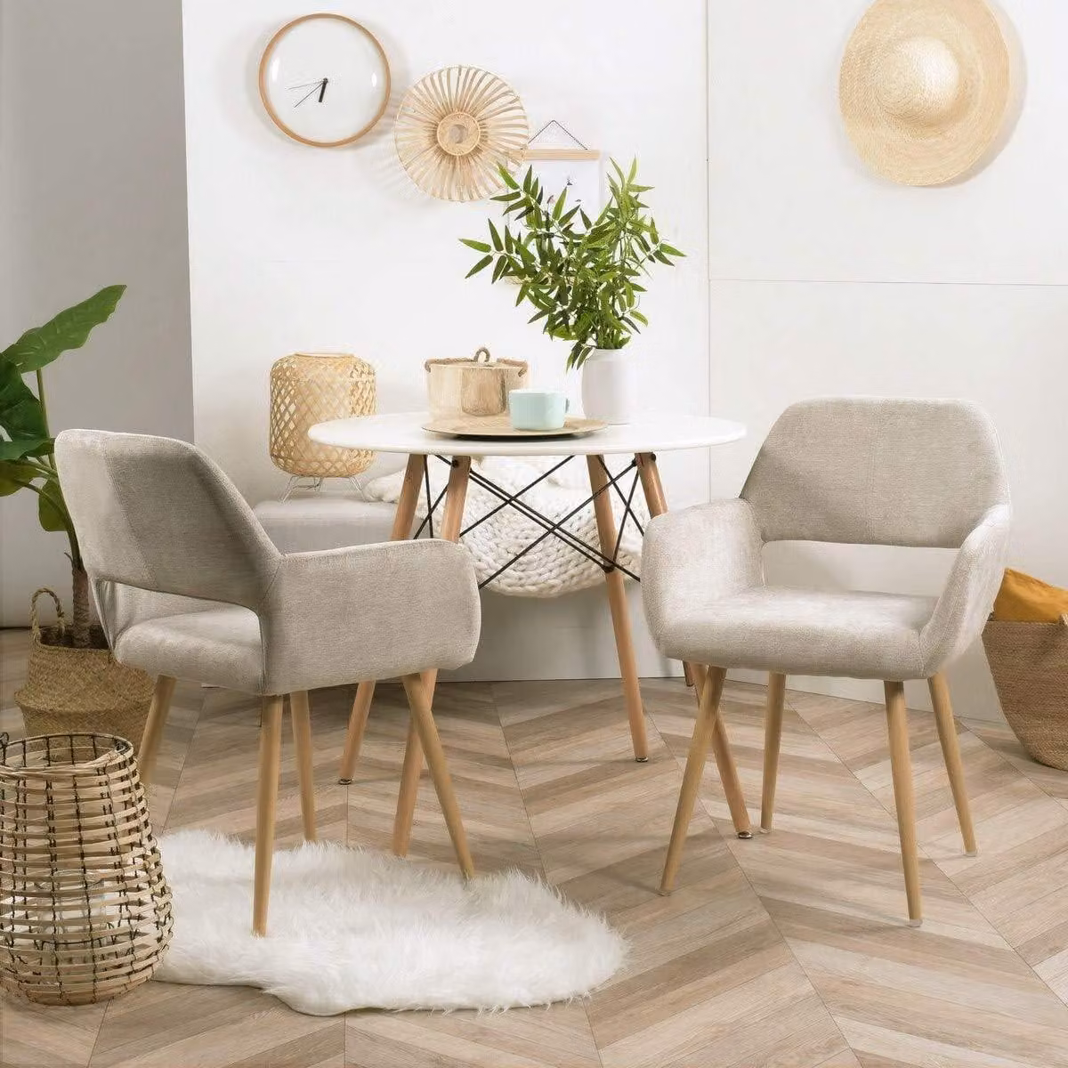 MOBILI COSY: Set di 2 sedie da pranzo moderne, dimensioni 56 x 56 x 78 cm, colore beige