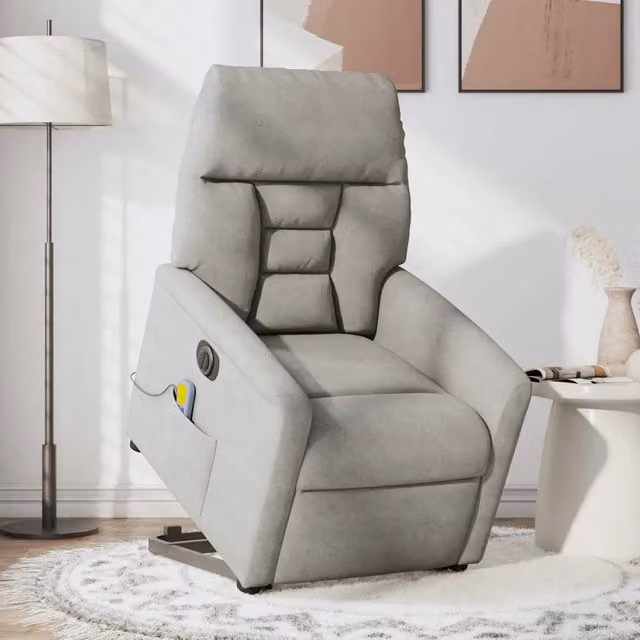 Poltrona a Rialzo Reclinabile con Assistenza Elettrica vidaXL in Microfibra Grigia per Senior