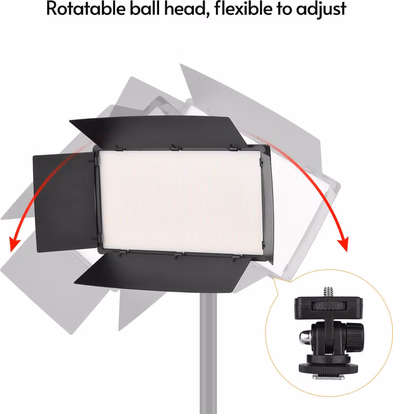Andoer LED-800 Luce video a LED, pannello fotografico professionale, 800 pezzi, perle luminose, temperatura bicolore regolabile, 3200-5600 K, luminosità dimmerabile con diaframma, foro per vite da 1/4 di pollice, testa a sfera, attacco a slitta per studio
