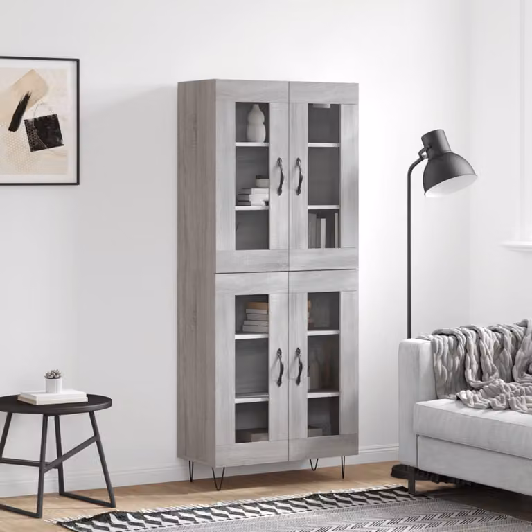 Credenza stile industriale vidaXL in legno e vetro, Grigio, L: 69,5 cm, P: 34,0 cm, H: 180,0 cm