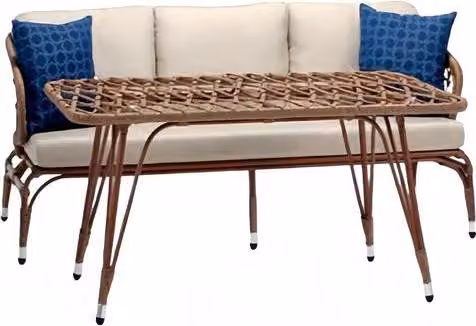 Garnitur Sofa 3 Sitzer Braun Couchtisch Sofas Dreisitzer Rattan Luxus Modern
