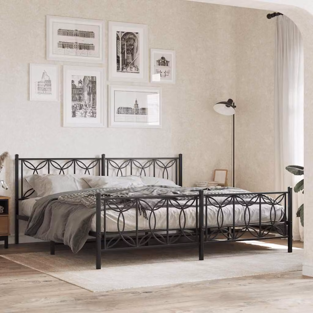 vidaXL Giroletto in metallo nero con testiera e pediera L: 198 cm, P: 140 cm, H: 90 cm, 207 cm