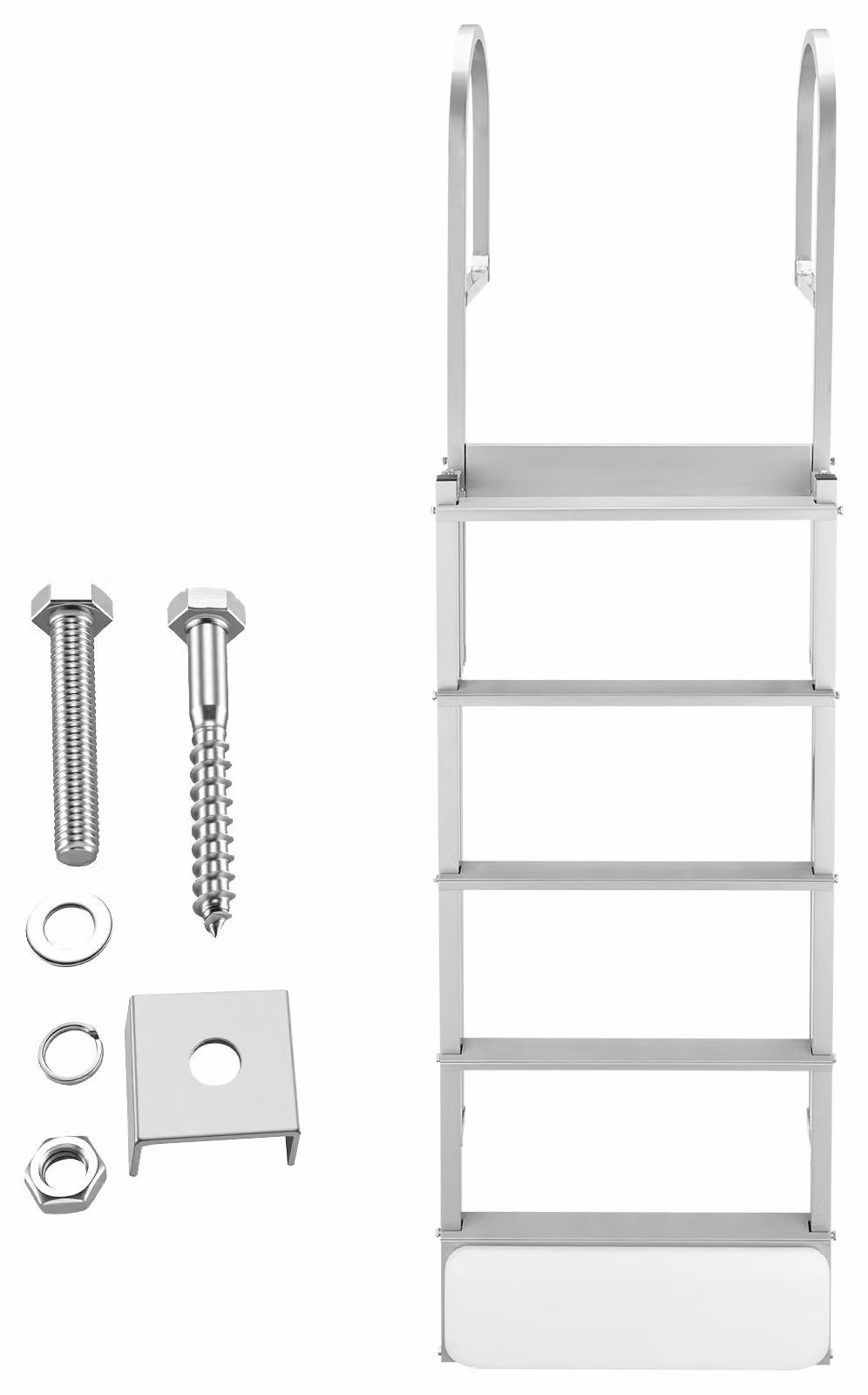 SucceBuy Scala retrattile per banchine con 5 gradini antiscivolo, ampi poggiapiedi e corrimano, portata massima 227 kg, scala telescopica in lega di alluminio per banchine, piscine, laghi e imbarcazioni