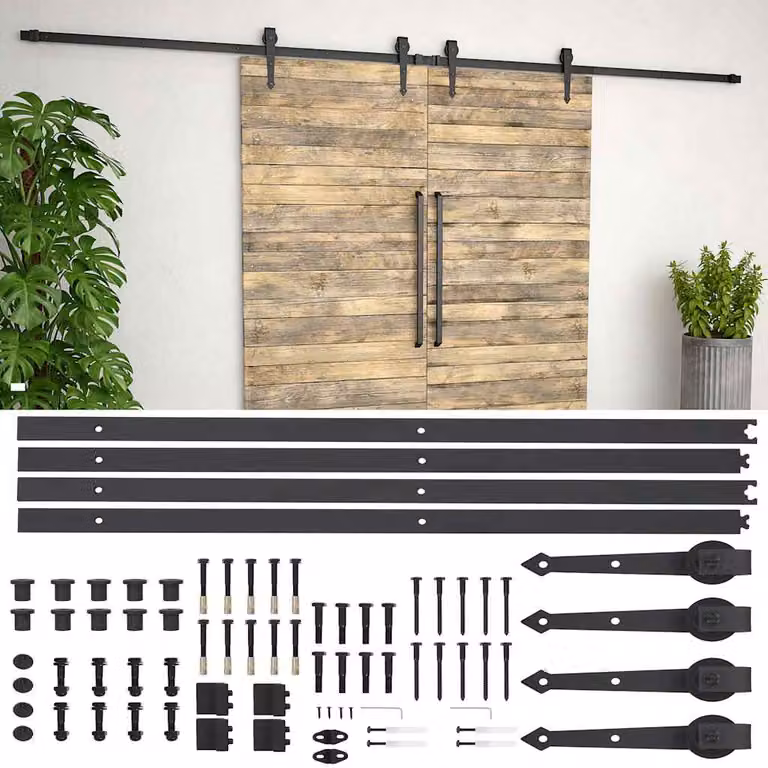 vidaXL Kit di Binari per Porte Scorrevoli in Acciaio Nero Opaco, 2x183 cm