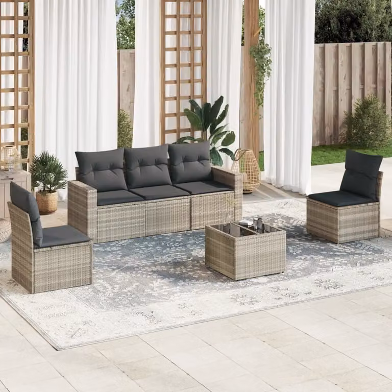 Maison Exclusive - Set Divano da Giardino 6pz con Cuscini Grigio Chiaro Polyrattan