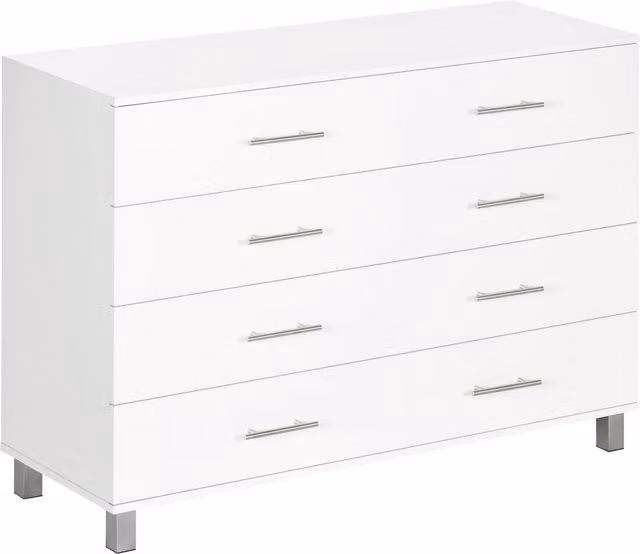 Cassettiera HOMCOM con 4 cassetti in legno e maniglie in metallo per camera da letto, Bianco