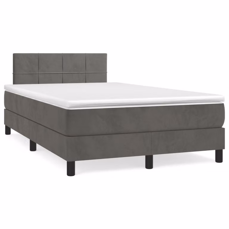 vidaXL Giroletto a Molle con Materasso Ibrido in Velluto Grigio e Bianco L/P/H: 120 x 200 cm