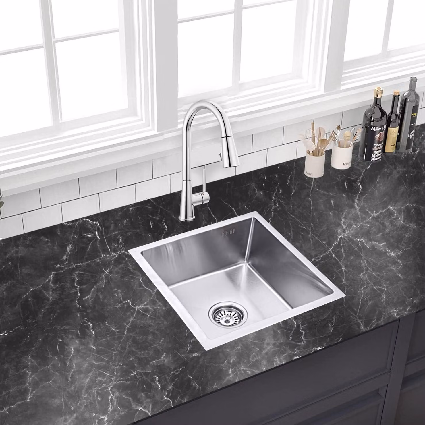 Lavello da cucina in acciaio inossidabile, dimensioni 44x44x20 cm, dotato di protezioni antirumore, ideale per la cucina